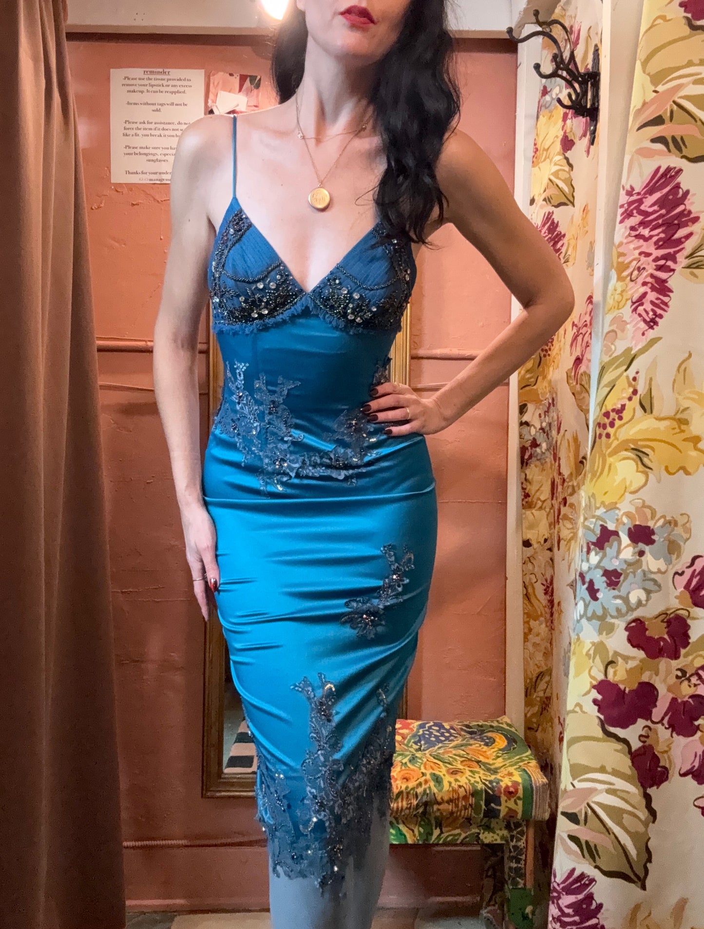 Y2K Deadstock Mandalay blue Midi Dress – Size 6