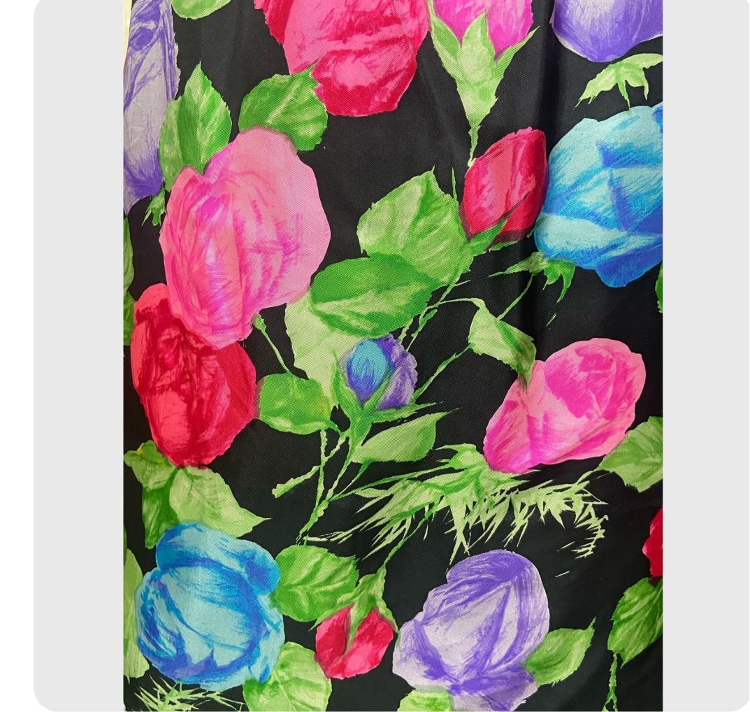 60’s Helga for I. Magnin Vivid Floral Print Cocktail Dress with Stylized Bow Detail 27” Waist