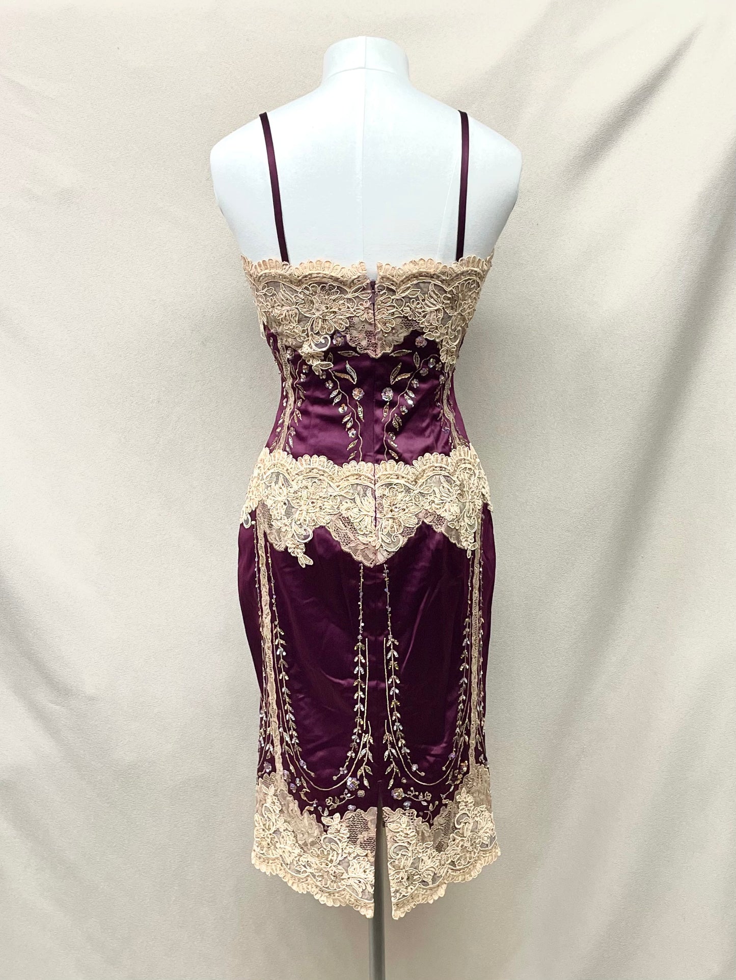 Y2K Mandalay Deadstock Bodycon Midi Dress – Purple & Champagne, Size 6