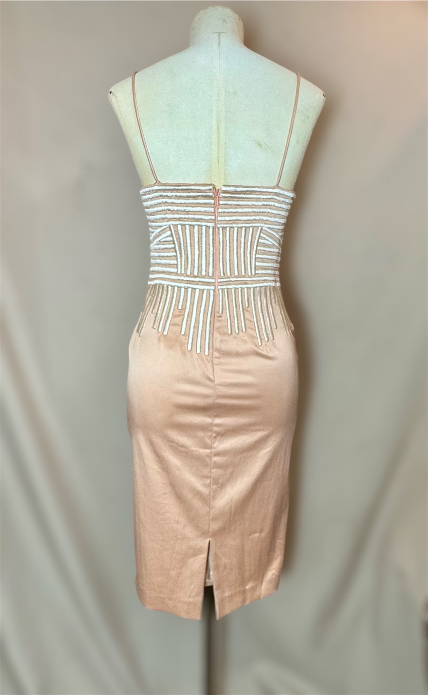 Y2K Deadstock Mandalay Dress – Blush Pink Metallic Embroidered Bodycon size 6
