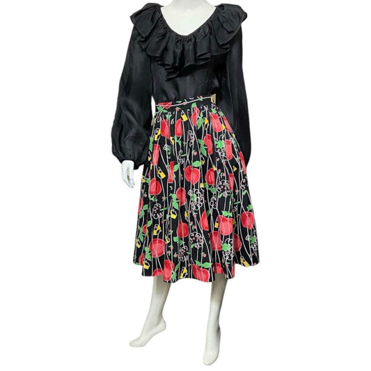 50’s Schoolhouse and Apple Novelty Print Cotton Skirt