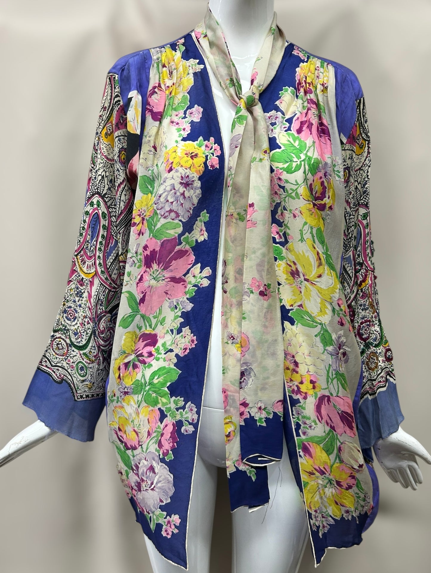 1970s Kimono-Style Top Made from 1940s Silk Scarves