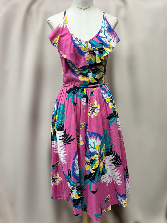 1980s Tropical Print Sundress with Pockets