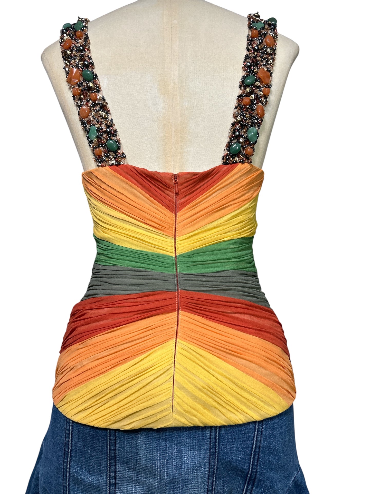 Deadstock Mandalay Silk Rainbow Top — Beaded | Size 8