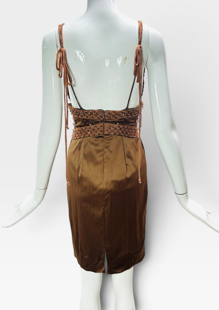 Cognac satin stretch Mandalay dress size 6