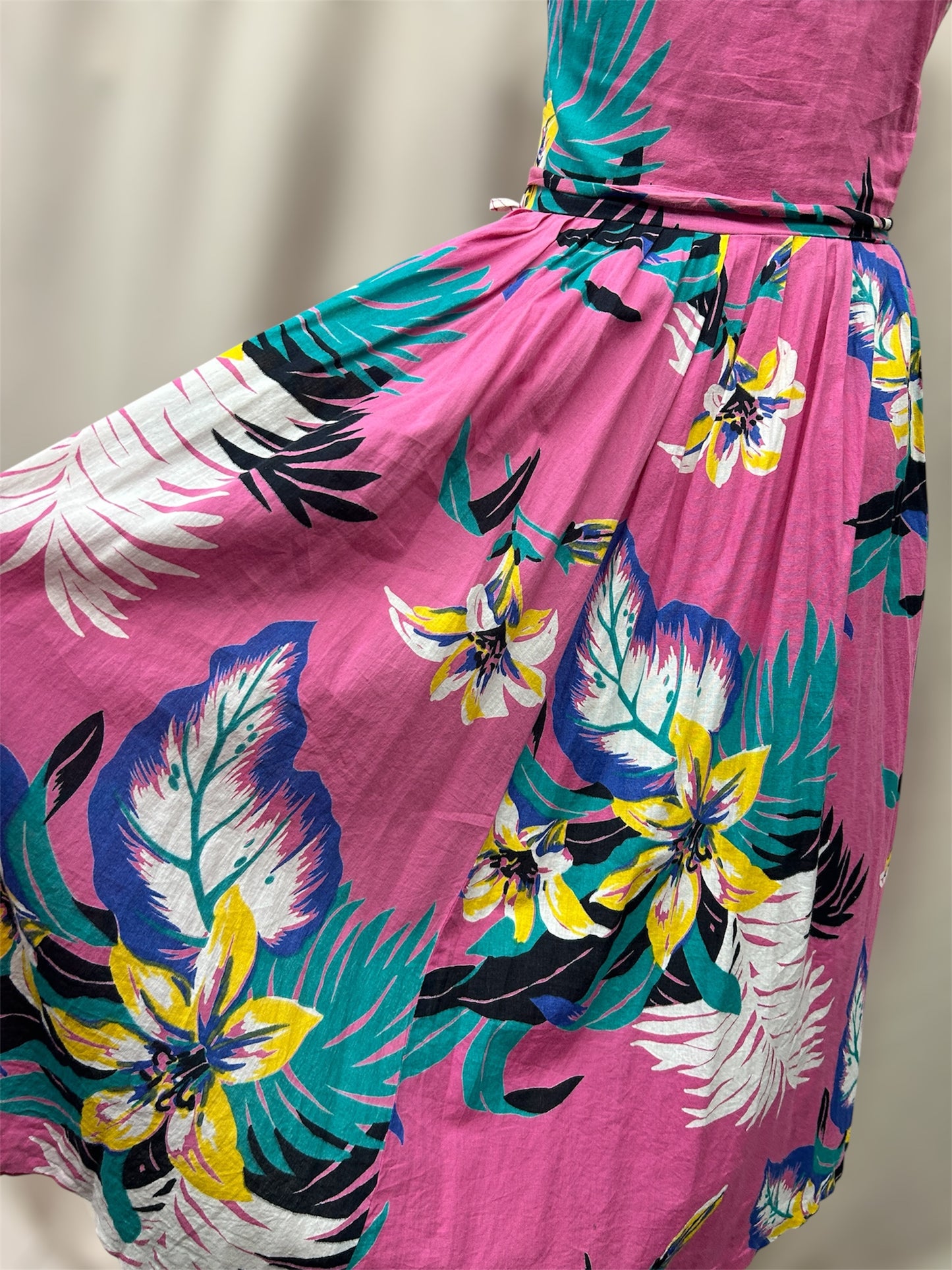 1980s Tropical Print Sundress with Pockets