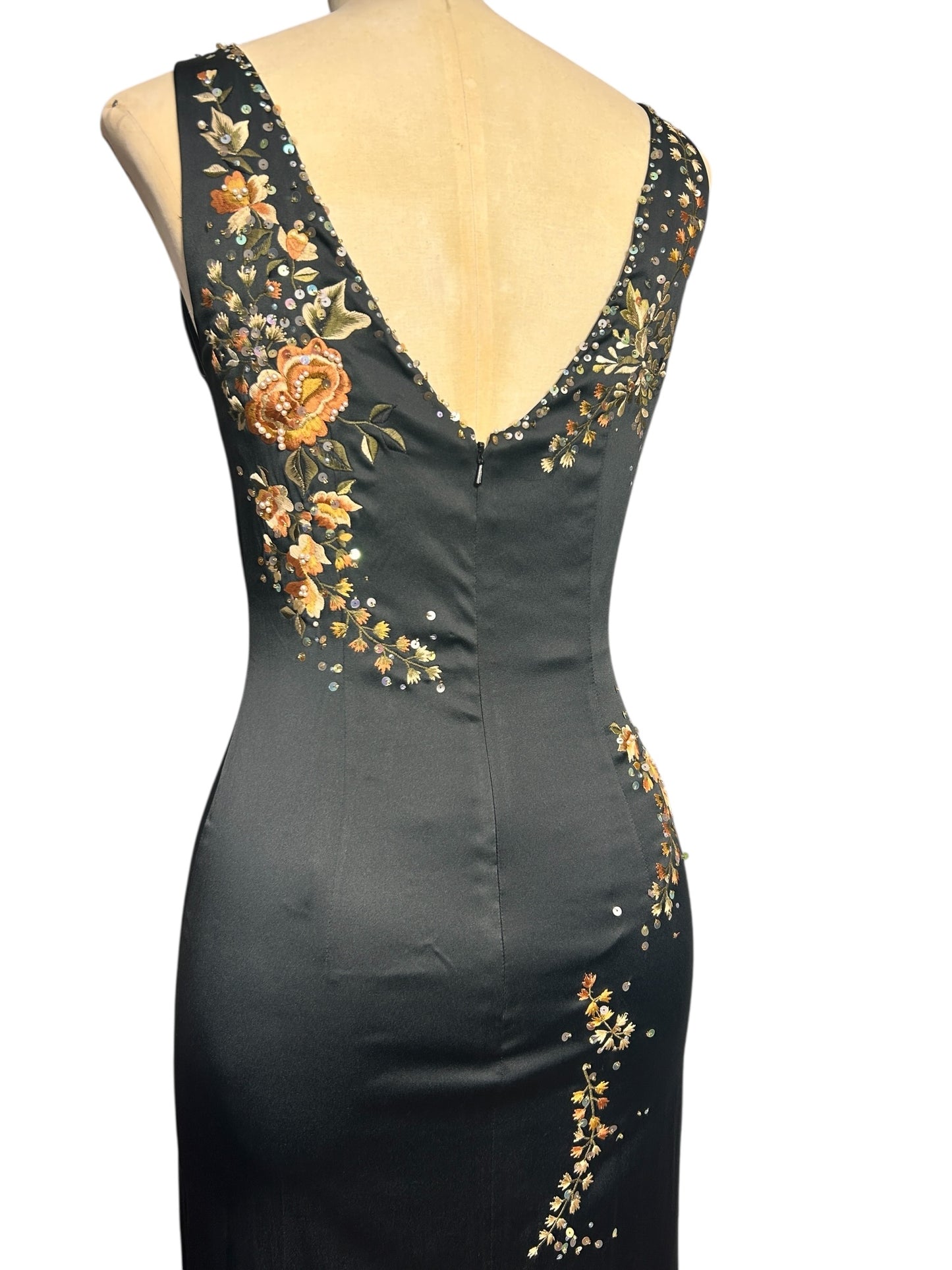 Deadstock Mandalay Embroidered Gown — Black Floral | Size 6w