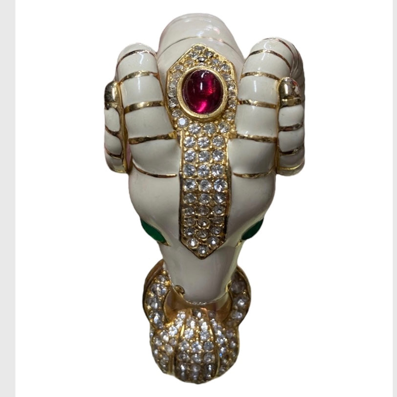 80’s Ciner Enamel Ram’s Head Bracelet with Rhinestones & Glass Cabochons