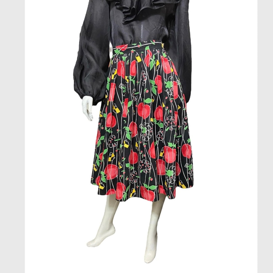 50’s Schoolhouse and Apple Novelty Print Cotton Skirt