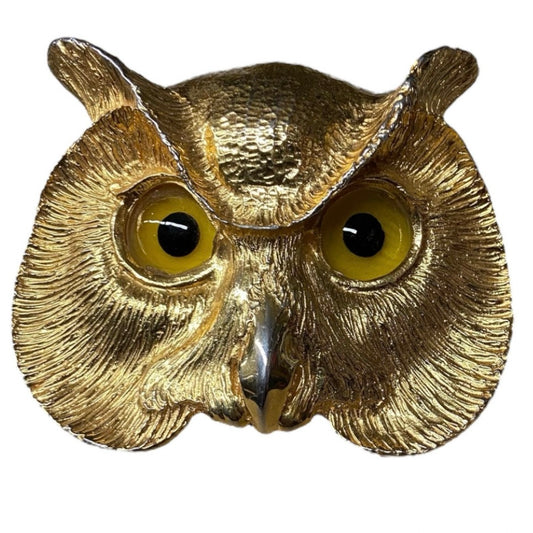 RARE 1985 Christopher Ross 24K Plate Owl Face Belt Buckle