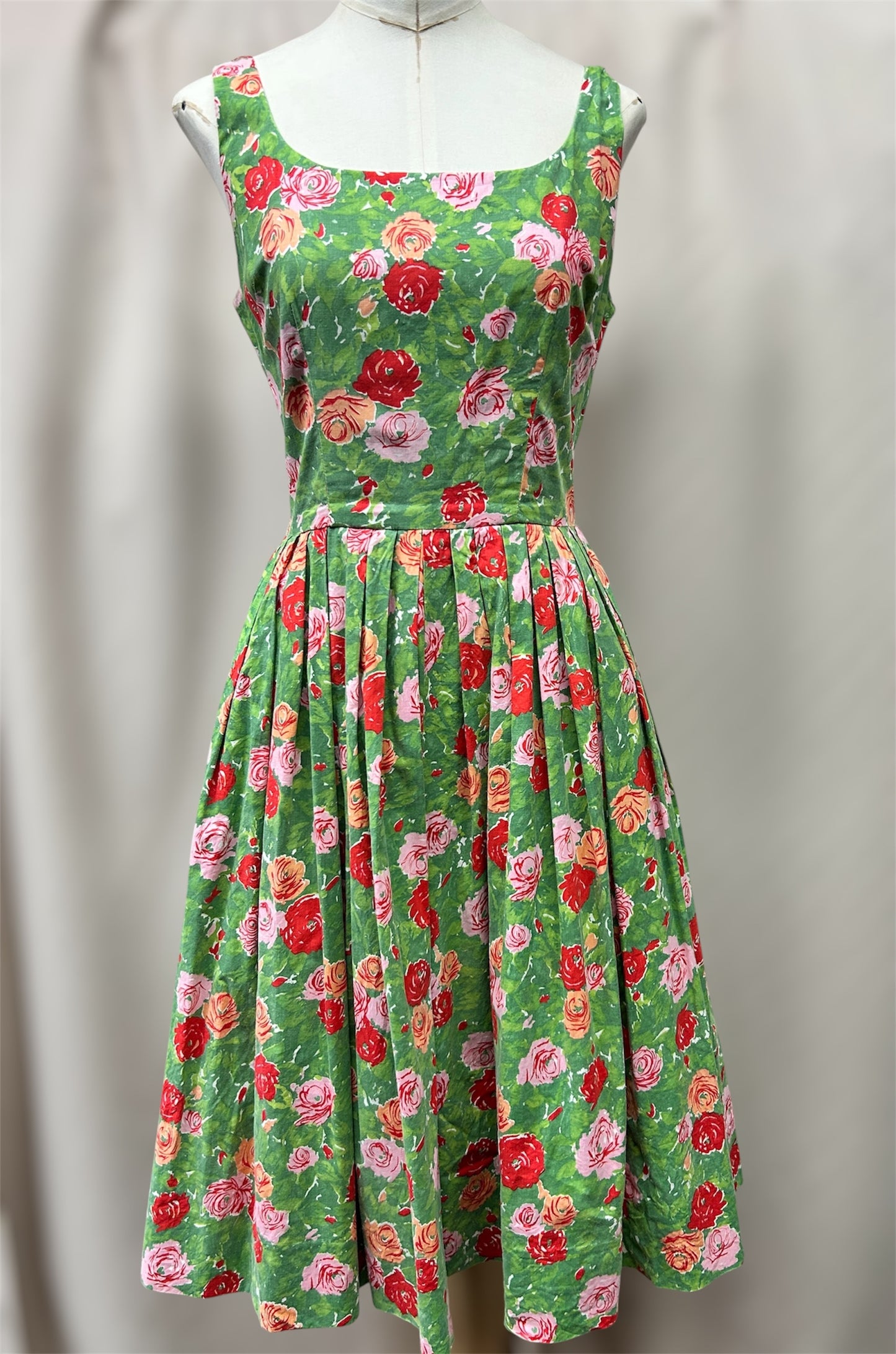 1950s Rose Print Cotton Day Dress