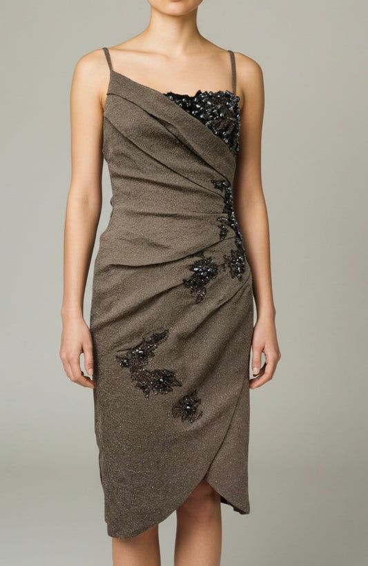 Mandalay Cocoa Embroidered Wrap Dress – Deadstock Beaded Cocktail Dress | Size 6
