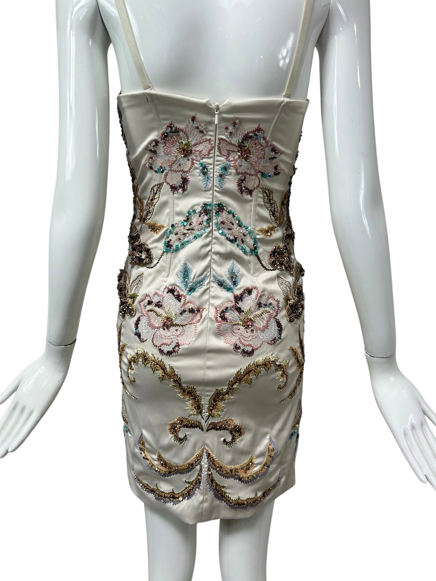 Mandalay Deadstock Embellished Silk Satin Cocktail Dress | Beaded Floral Y2K Mini | Size 2