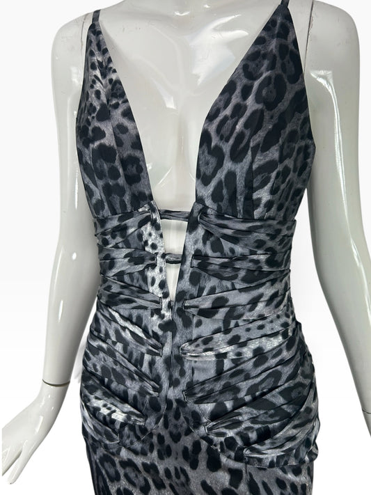 Deadstock Mandalay Leopard Print Plunging Neckline Dress – Size 8