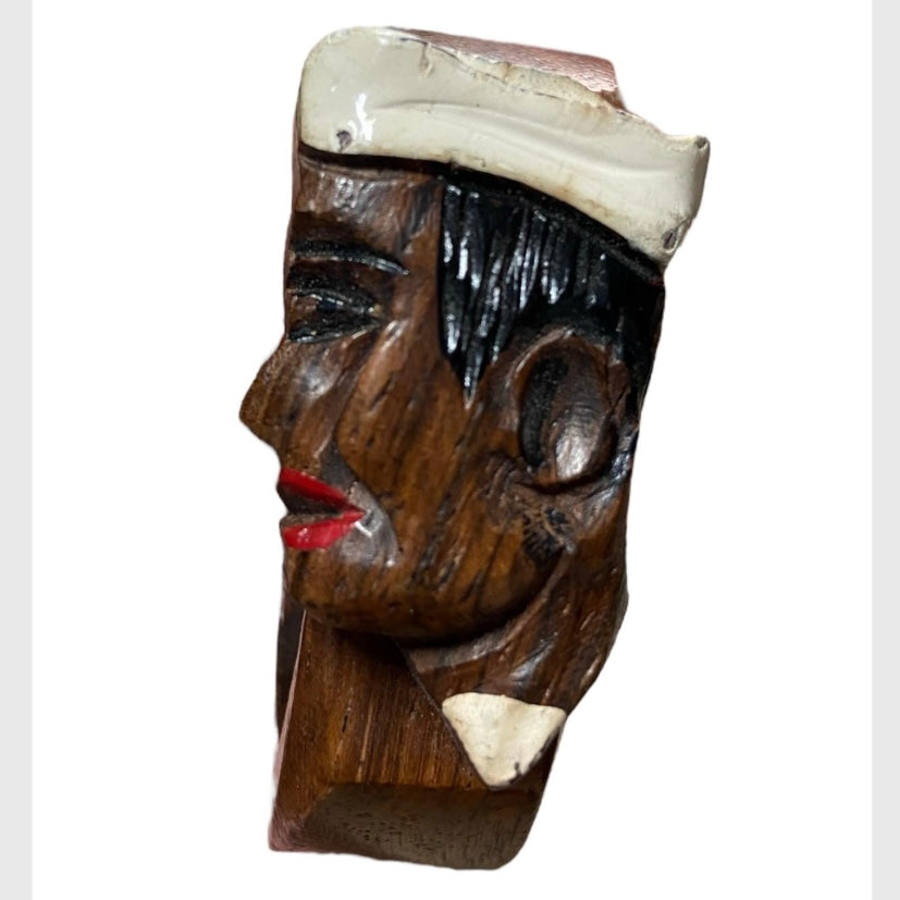 RARE WWII Era Wooden Clamp Bracelet with Carved Sailor’s Face