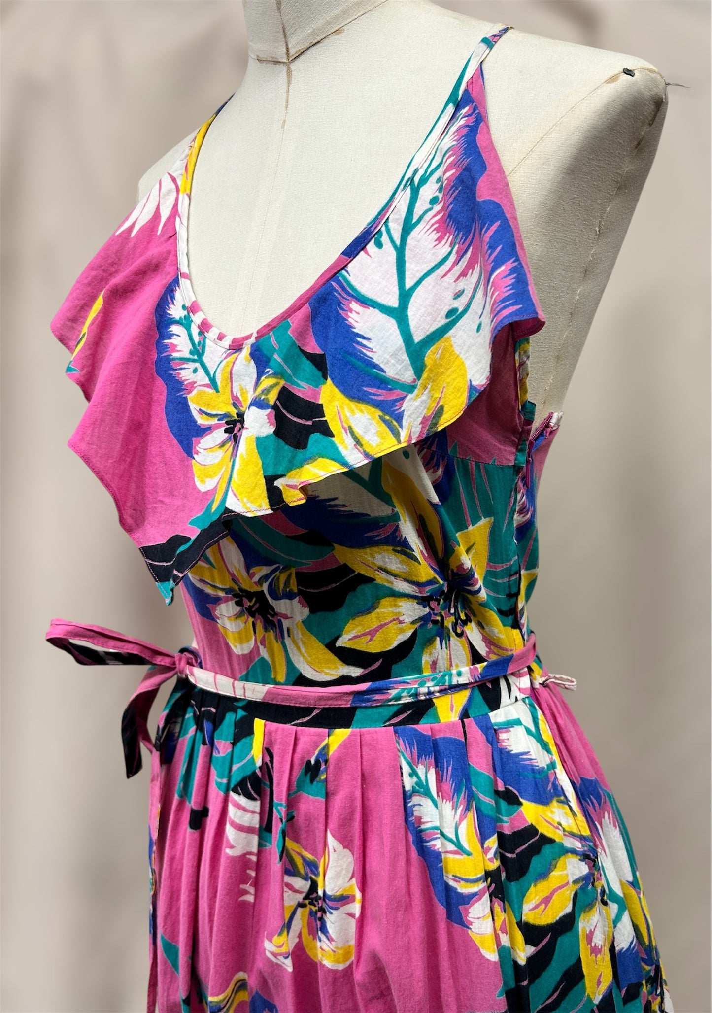 1980s Tropical Print Sundress with Pockets
