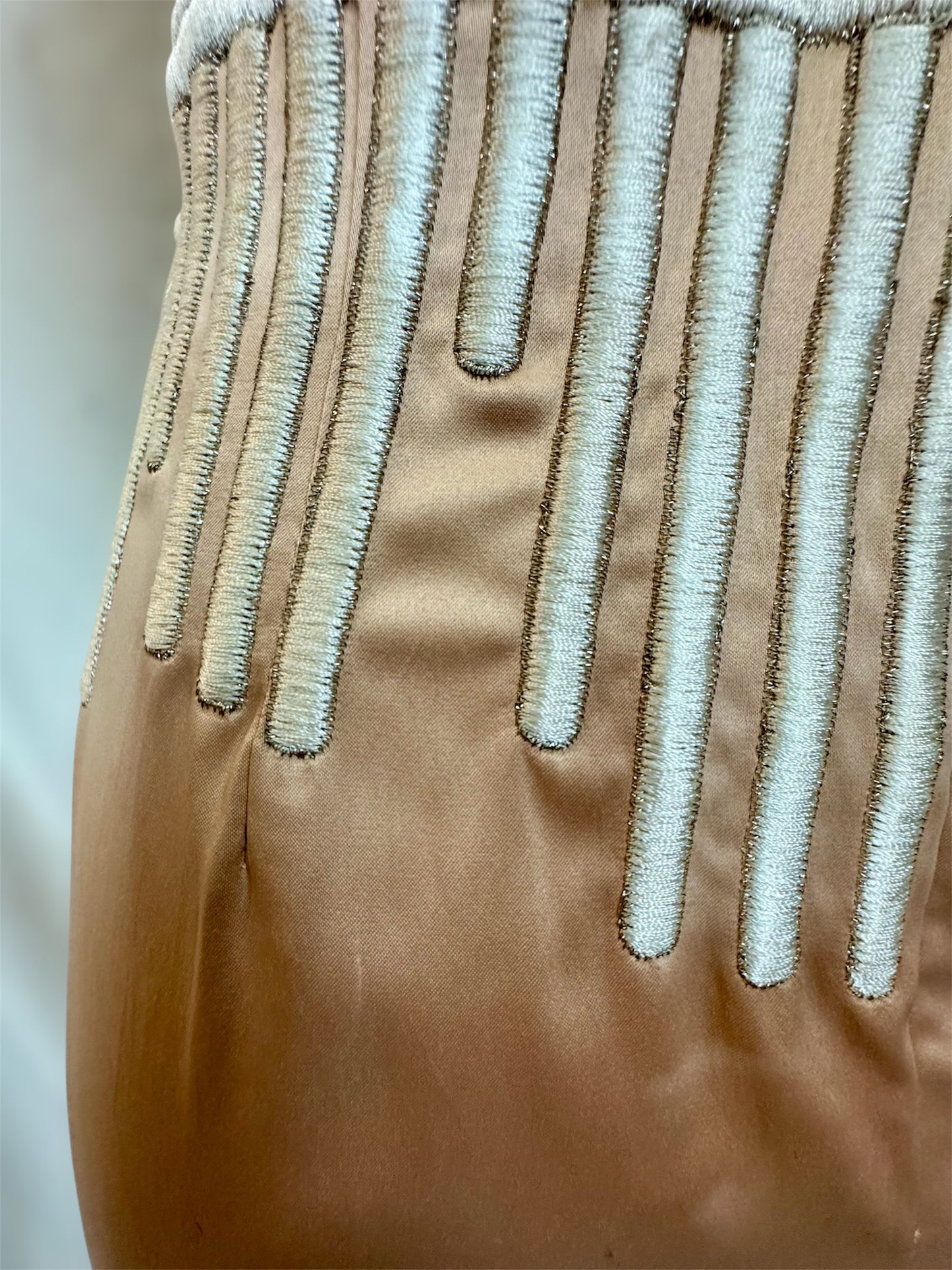 Y2K Deadstock Mandalay Dress – Blush Pink Metallic Embroidered Bodycon size 6