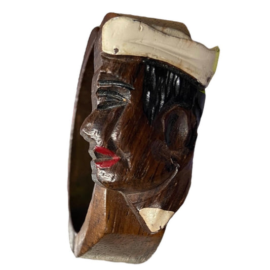 RARE WWII Era Wooden Clamp Bracelet with Carved Sailor’s Face