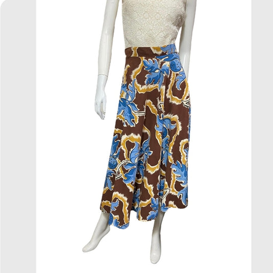 40’s Stylized Fruit and Branch Print Cotton Skirt