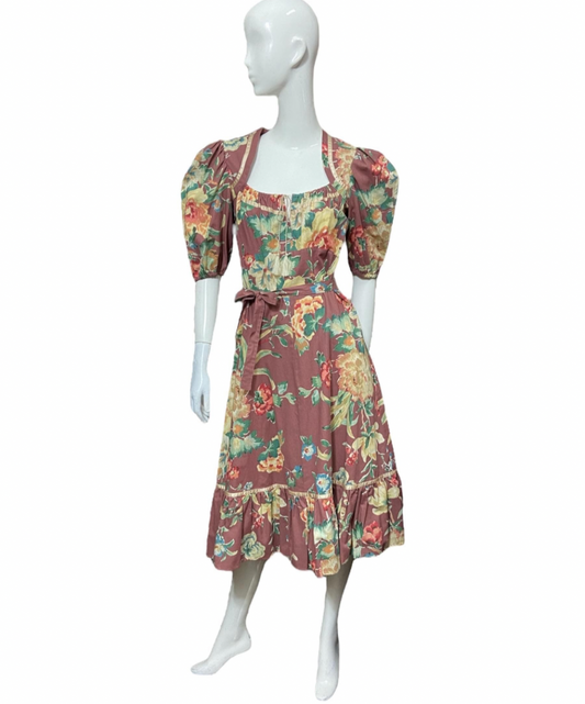 70’s “Foxy Lady” Floral Print Cotton Prairie Style Dress with Puff Sleeves