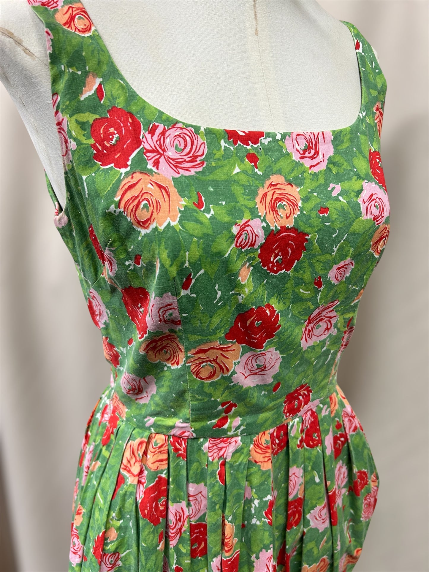 1950s Rose Print Cotton Day Dress