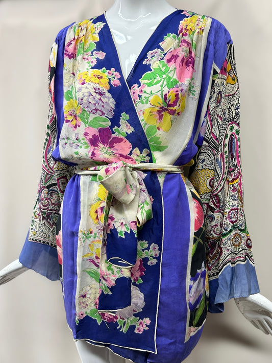 1970s Kimono-Style Top Made from 1940s Silk Scarves