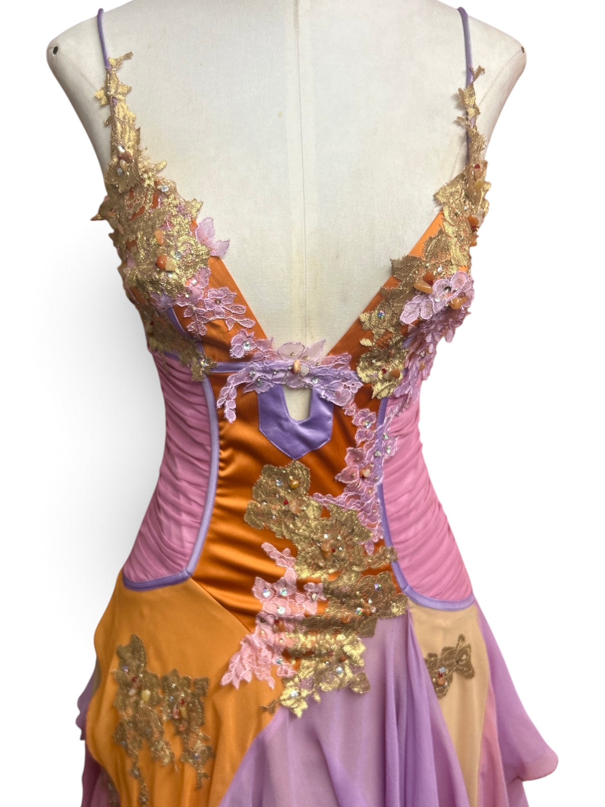 Mandalay Long Layered Silk Gown with Lace and Beaded Details – Sunset Lavender, Rose & Gold sizes 4-6-8-10 Addison Rae