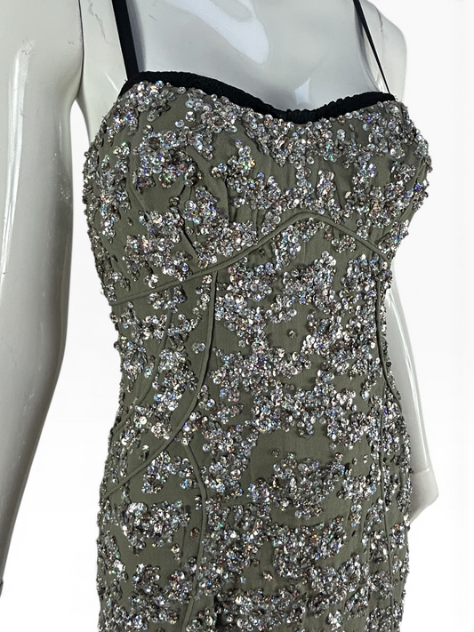Deadstock Mandalay Silk Chiffon Sequin Dress with Built-In Demi Bra size 6