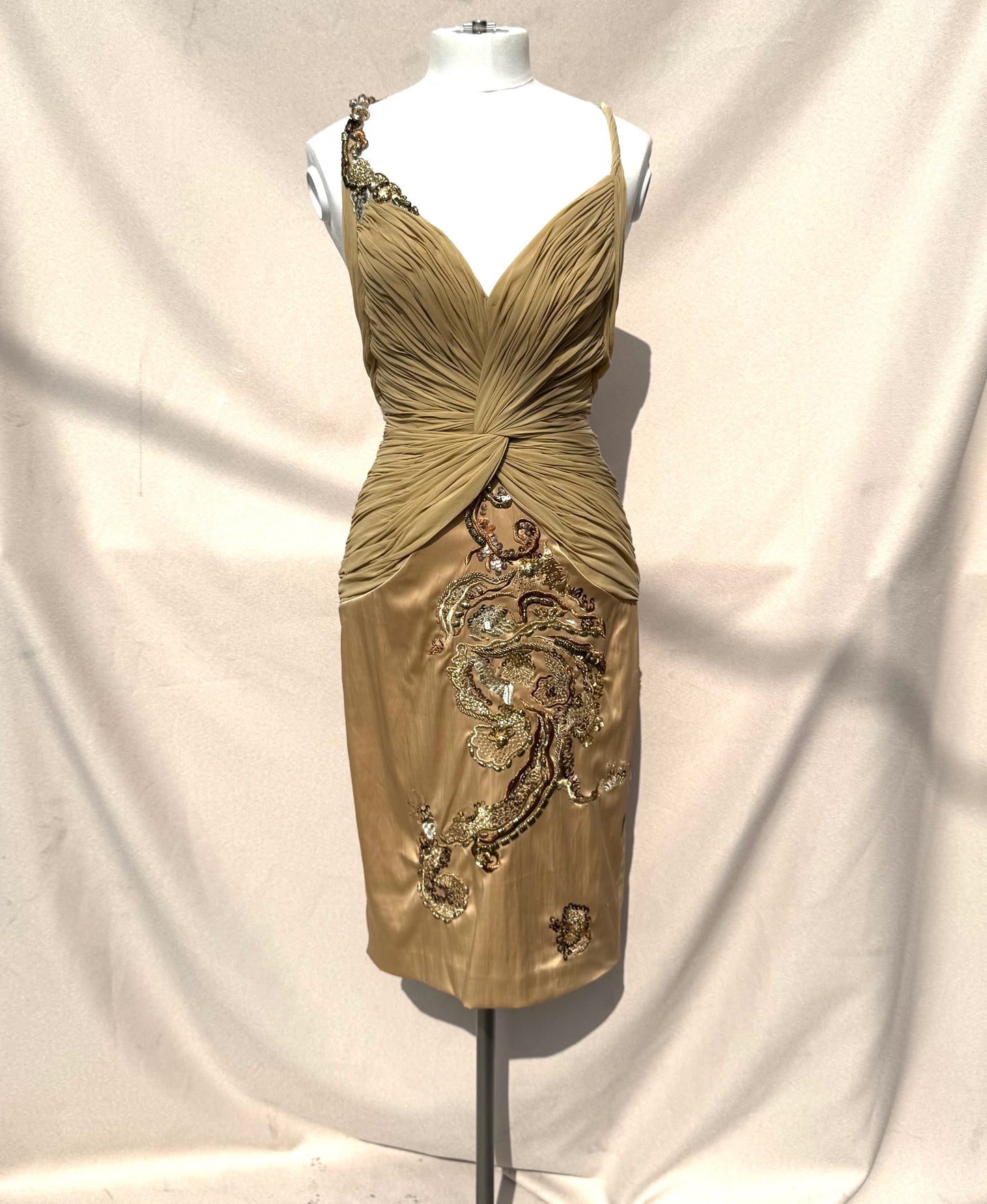 Y2K Mandalay Deadstock silk chiffon champagne Dress — Size 4