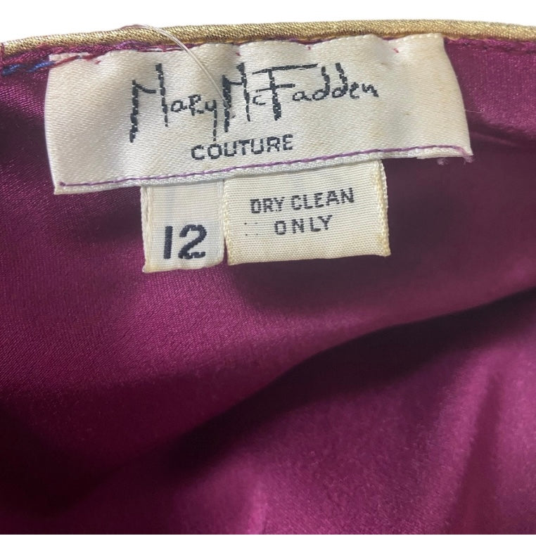 80’s Mary McFadden One Shoulder Colorblock Plisse Gown