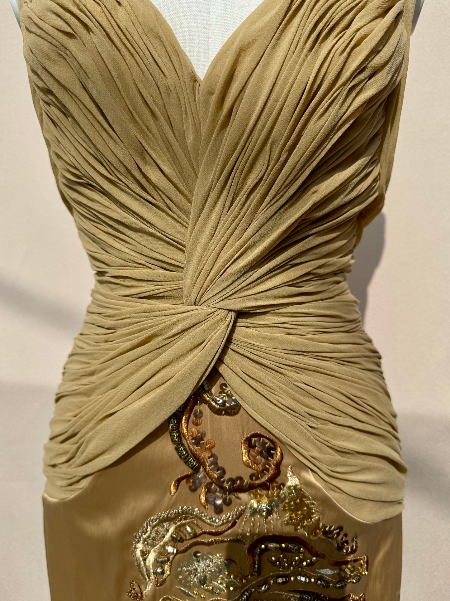 Y2K Mandalay Deadstock silk chiffon champagne Dress — Size 4