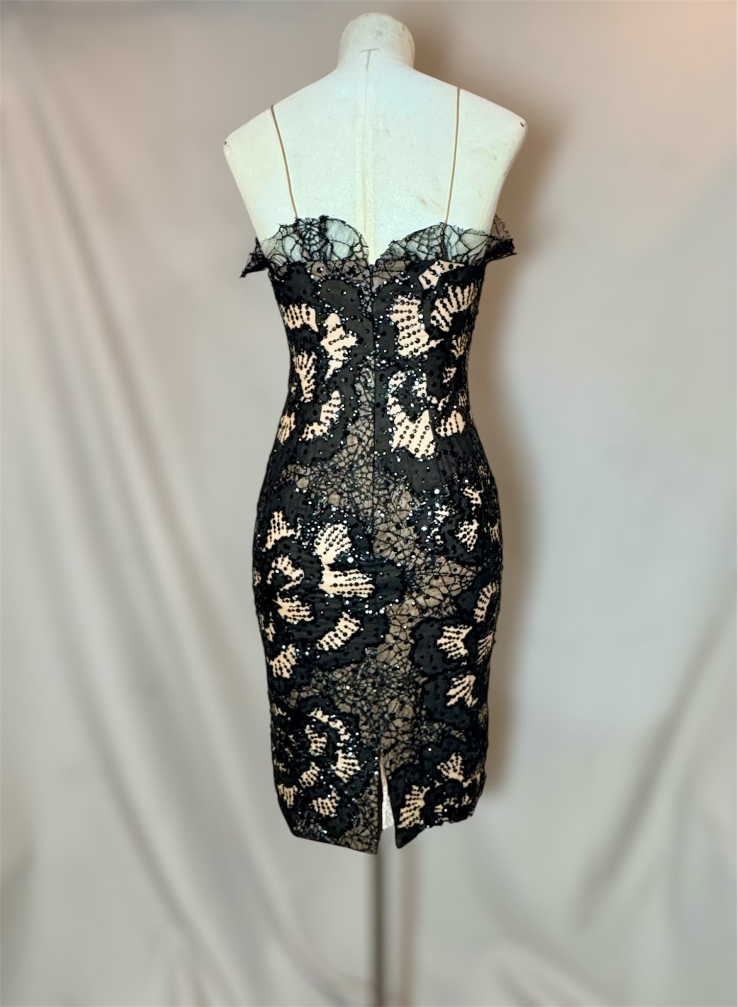 Y2K Deadstock Mandalay Dress – Blush Satin with Black Lace, Size 6