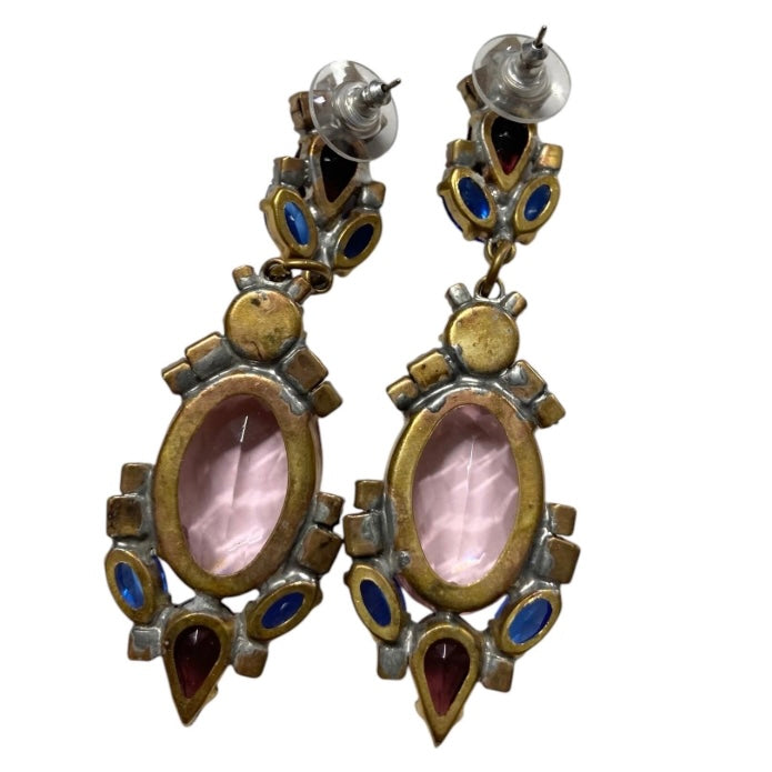 80’s Glass Gem Drop Earrings in Pink, Purple & Blue Pierced Ears