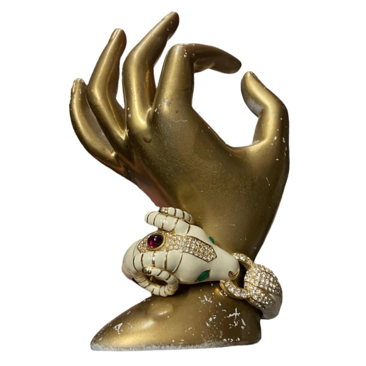 80’s Ciner Enamel Ram’s Head Bracelet with Rhinestones & Glass Cabochons