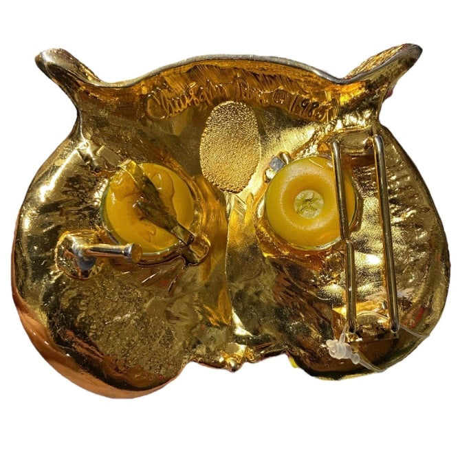 RARE 1985 Christopher Ross 24K Plate Owl Face Belt Buckle