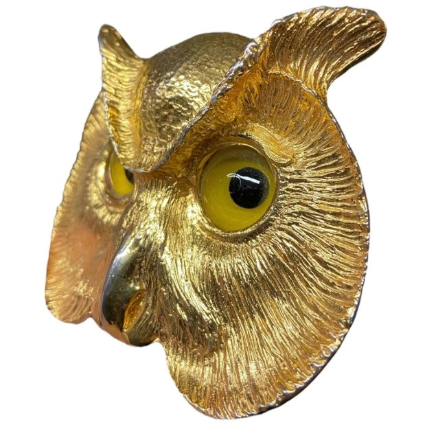 RARE 1985 Christopher Ross 24K Plate Owl Face Belt Buckle