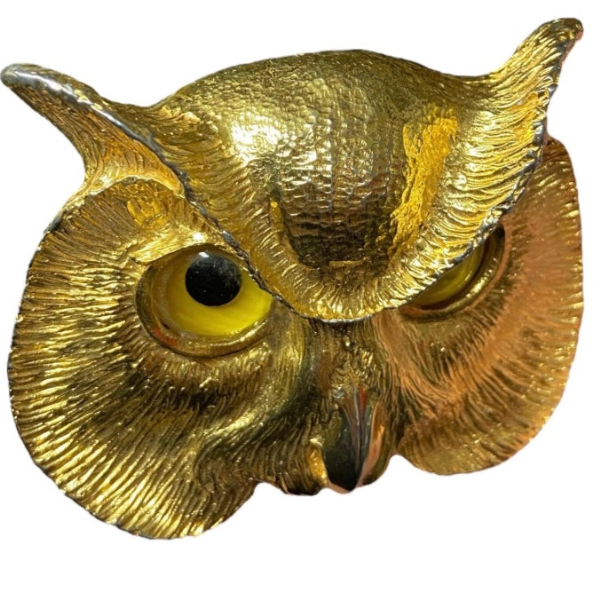 RARE 1985 Christopher Ross 24K Plate Owl Face Belt Buckle