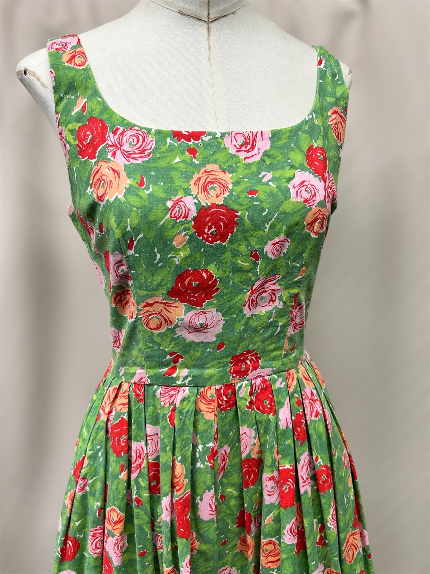 1950s Rose Print Cotton Day Dress