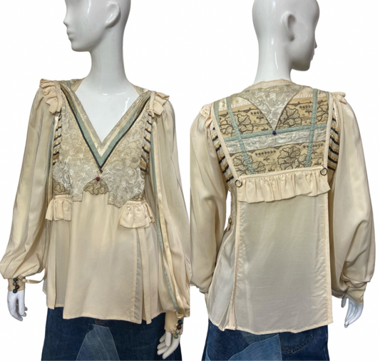 70’s Galiane for Saks Silk Blouse with Renaissance Inspired Details