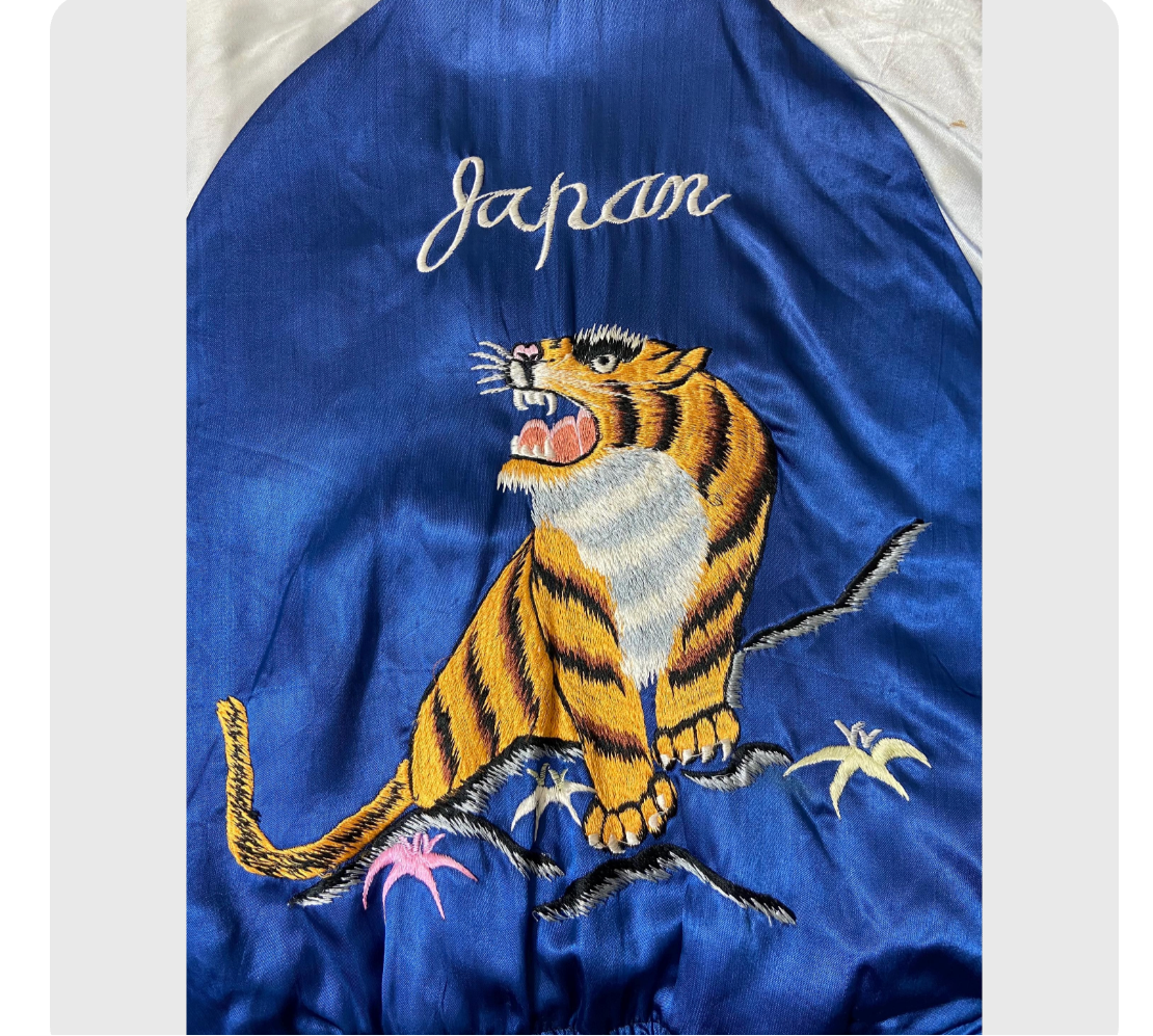 REVERSIBLE 50’s Satin Bomber Japan Souvenir Jacket with Tiger, Eagle and Map Embroidery