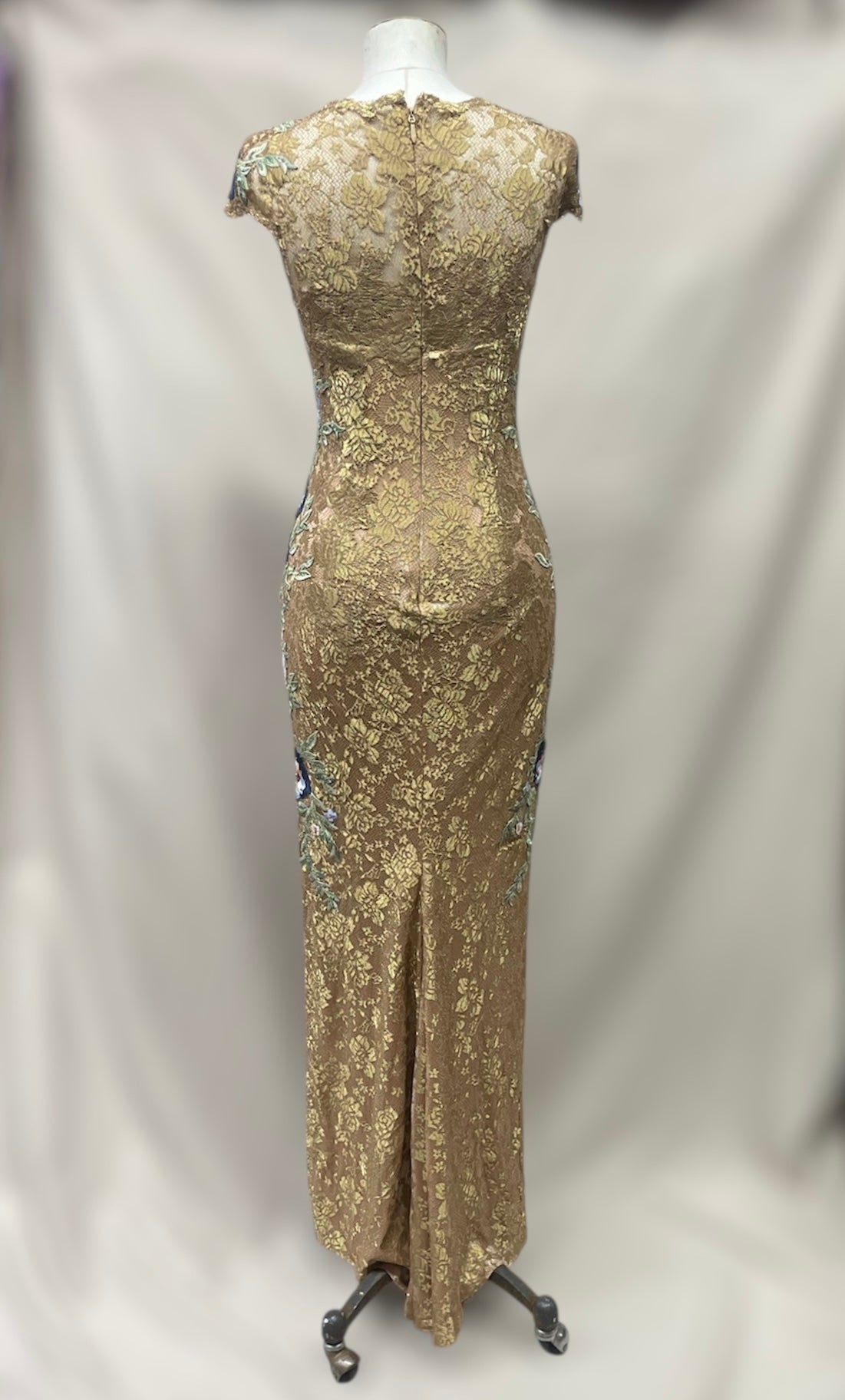 Vintage Deadstock Y2K Mandalay Gold Lace Maxi Dress size 6