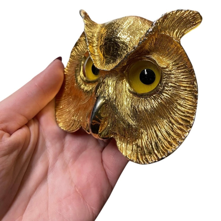 RARE 1985 Christopher Ross 24K Plate Owl Face Belt Buckle