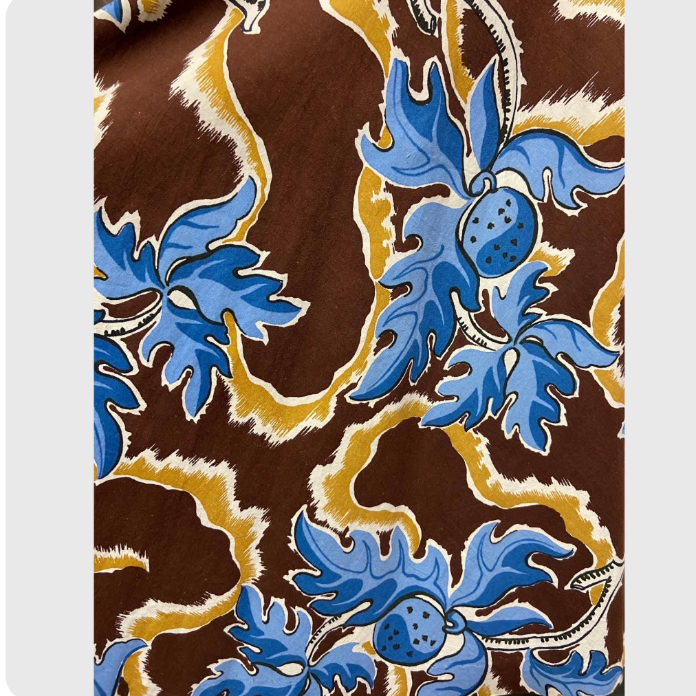 40’s Stylized Fruit and Branch Print Cotton Skirt