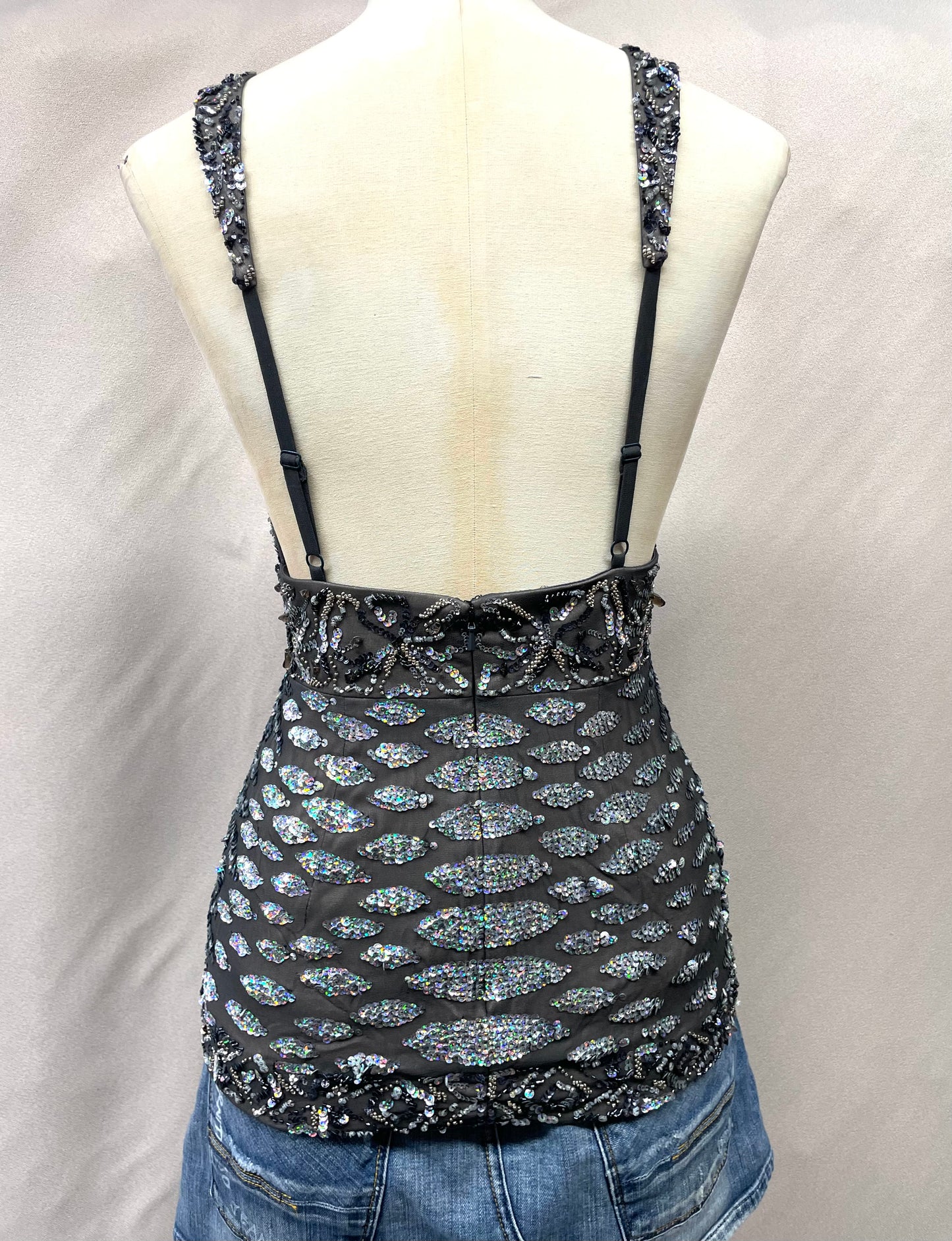 Vintage Deadstock Y2K Mandalay Rhinestone & Sequin Halter Top (Size 6)