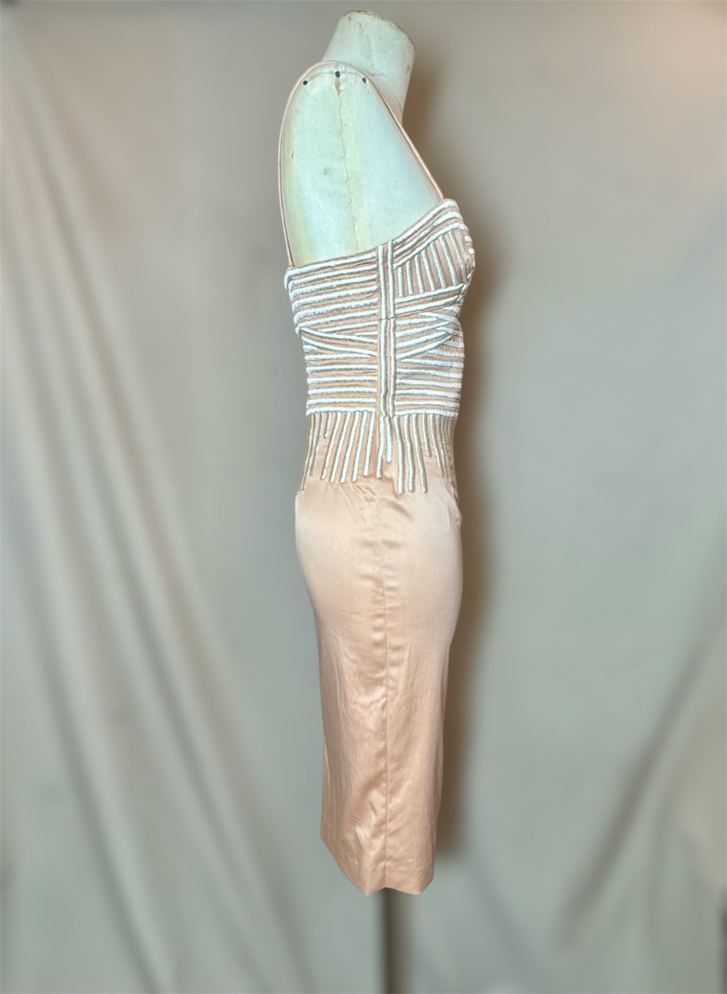 Y2K Deadstock Mandalay Dress – Blush Pink Metallic Embroidered Bodycon size 6