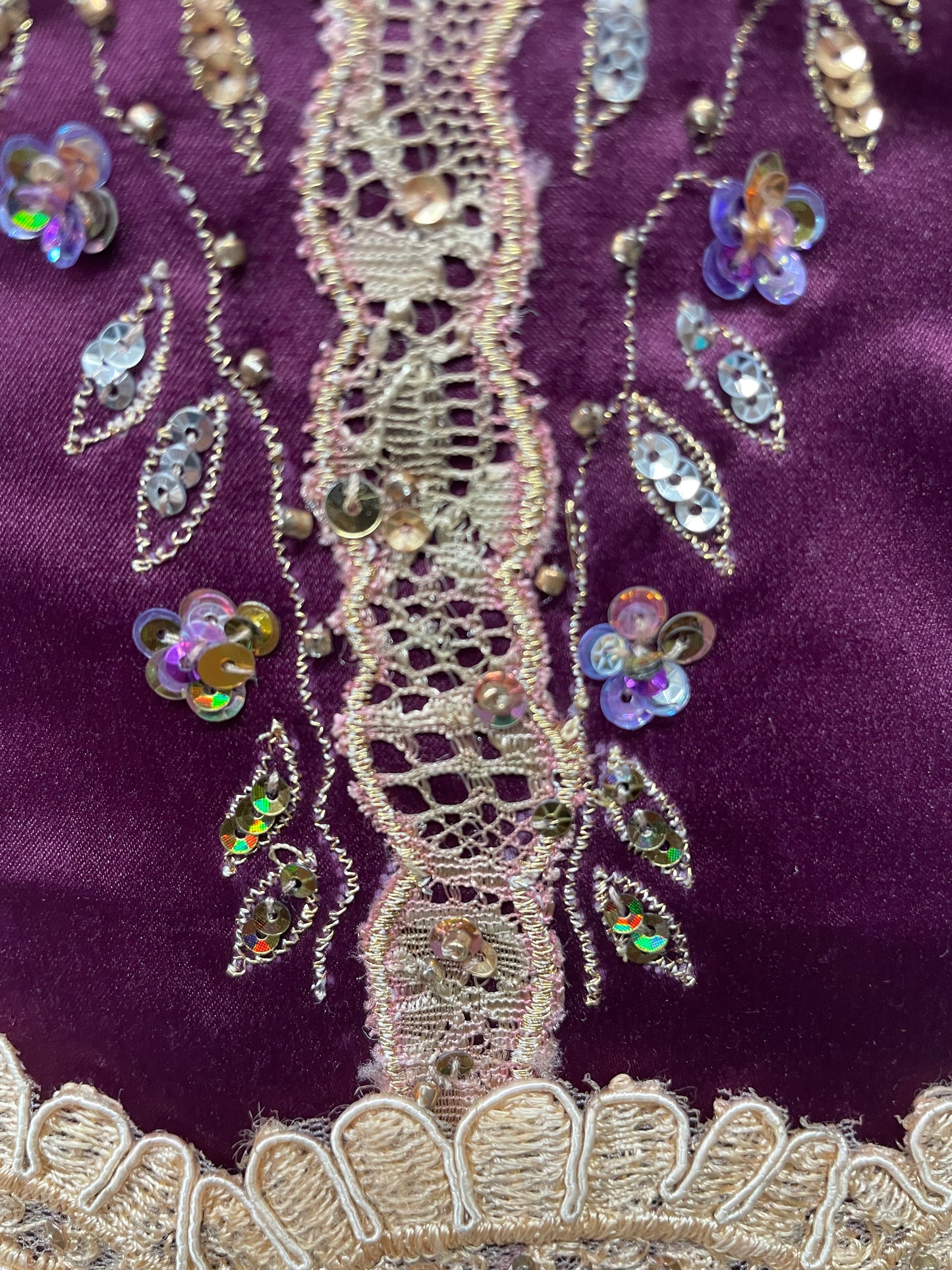 Y2K Mandalay Deadstock Bodycon Midi Dress – Purple & Champagne, Size 6