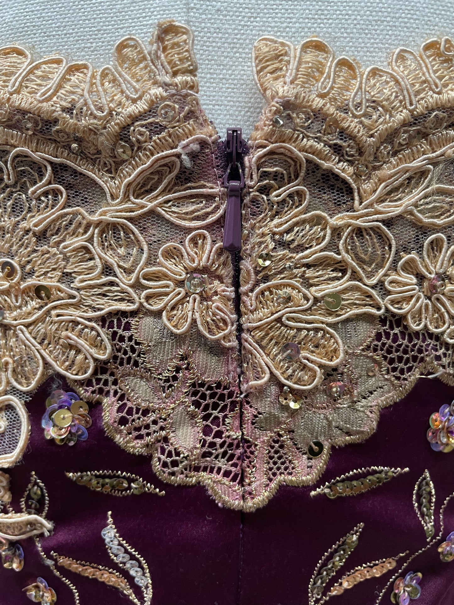 Y2K Mandalay Deadstock Bodycon Midi Dress – Purple & Champagne, Size 6