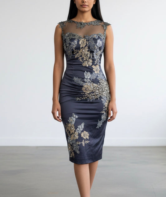 Deadstock Mandalay Midnight Slate Embellished Dress – Size 8