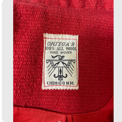 50’s Red Wool Chimayo Poncho Style Jacket with Fringe Trim
