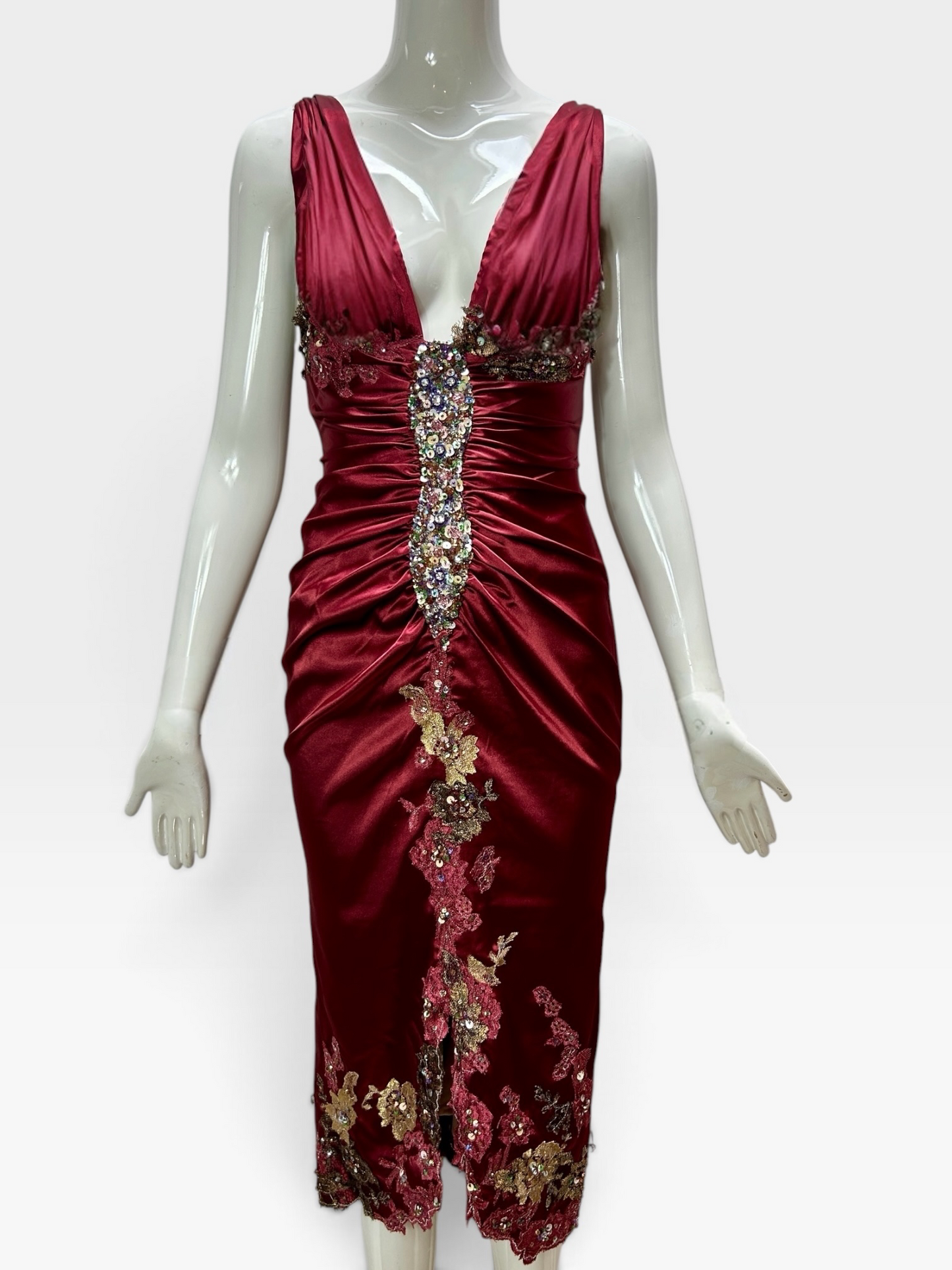Ruby red satin stretch Mandalay dress size 6